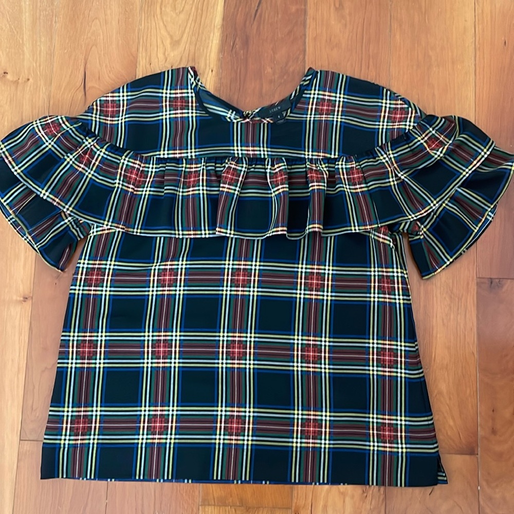 JCrew Stewart Tartan Ruffle Top-Size 8